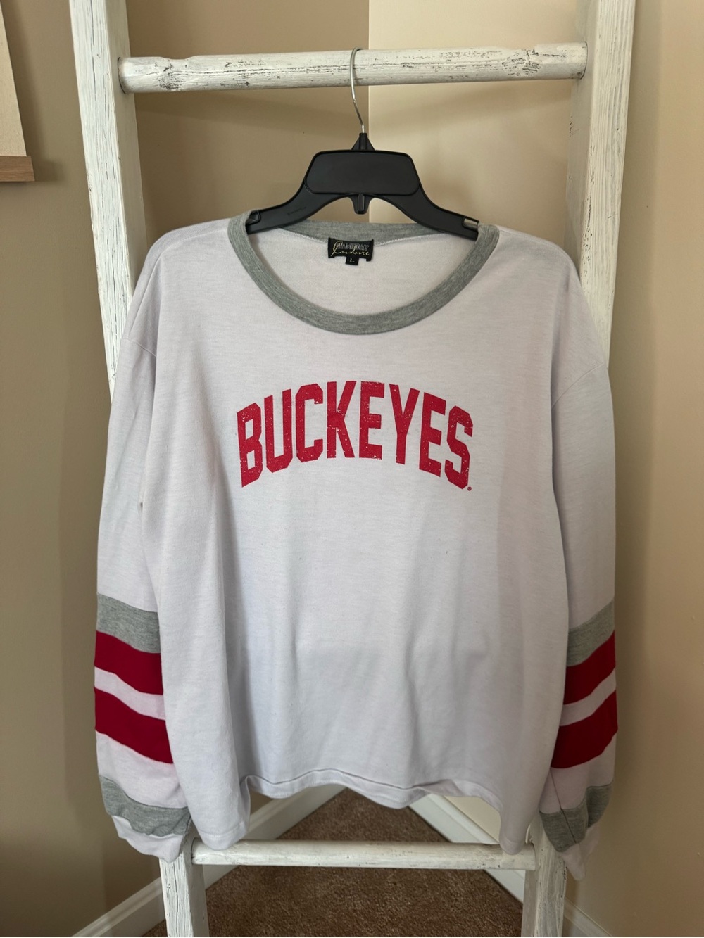 Ameda White Buckeyes Pullover with Red and Gray Trim